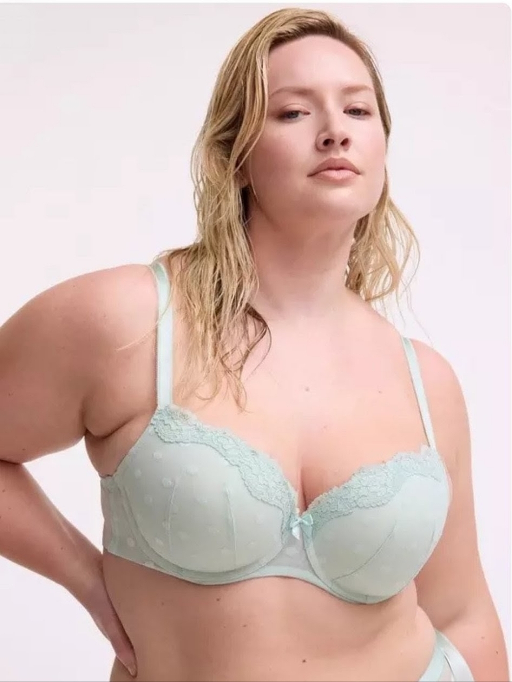 Torrid Perfect Tshirt Push-Up Polka Dot Mesh Bra Size 38D Harbor Gray Mint